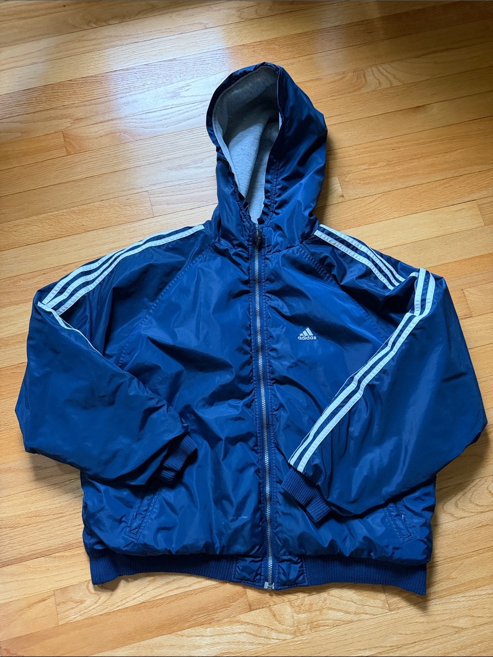 VINTAGE ADIDAS REVERSIBLE NYLON WINDBREAKER HOODED JACKET 2000S